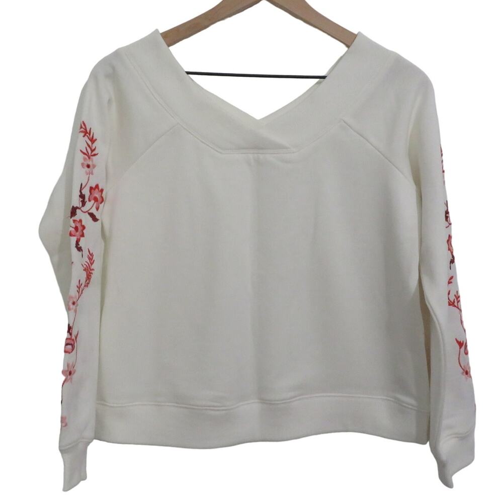 Rebecca Minkoff Womens Sz S White Off the Shoulder Sweater Embroidered Flowers